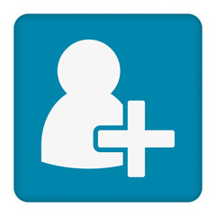 Poster - Add user White flat vector simple icon on blue background