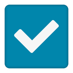 Aufkleber - Check icon. This flat rounded square button uses blue and white colors.