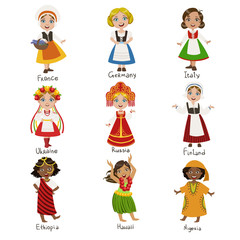 Sticker - Girls In National Costumes Set