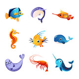 Fototapeta Pokój dzieciecy - Colorful Sea Animals Set