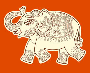 Canvas Print - original stylized ethnic indian elephant pattern drawing