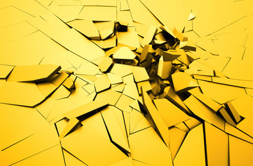 Poster - Abstract 3d rendering of cracked surface. Background with broken shape. Wall destruction. Explosion with debris. 