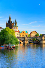 Pargue, View Of The Lesser Bridge Tower And Charles Bridge (Karluv Most), Czech Republic.