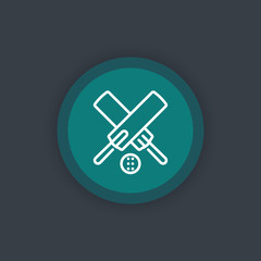 Sticker - Cricket line icon, crossed cricket bats and ball round linear sign, vector illustration