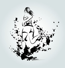 Wall Mural - Vector ink illustration of a running woman