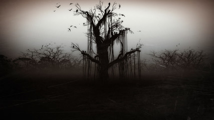 Wall Mural - horror halloween gravestone spooky tree