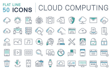 Wall Mural - Set Vector Flat Line Icons Cloud Service