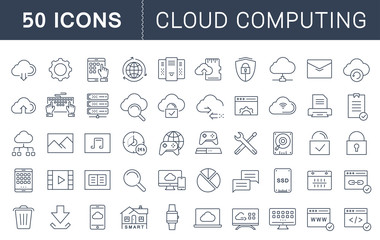Wall Mural - set vector flat line icons cloud service