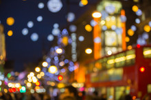 Christmas Lights Decorations Of Department's Stores In Oxford Street, Blurred Background