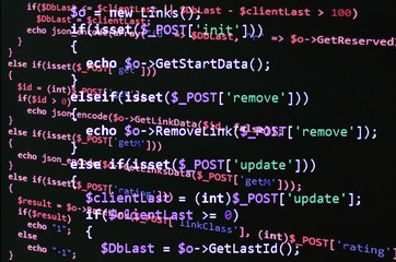 Leinwandbilder - PHP code on black screen, red text