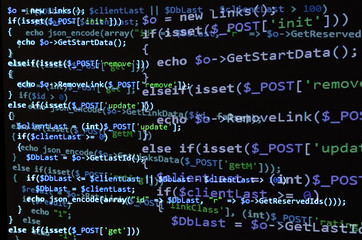 Leinwandbilder - PHP code on black screen, blue text