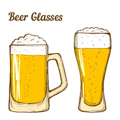 Two glasses of beer, hand-drawing, color. Vector.