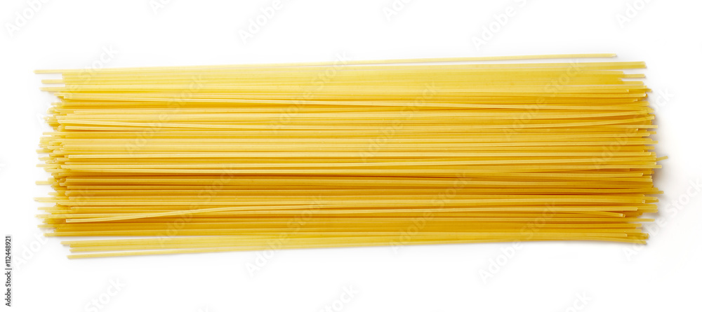Spaghetti pasta isolated on white, from above - obrazy, fototapety, plakaty 