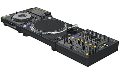 Wall Mural - Professional black table dj mixer music equipment. 3D graphic