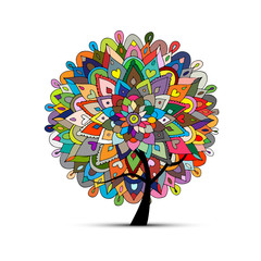 Wall Mural - Mandala tree, floral sketch for your design