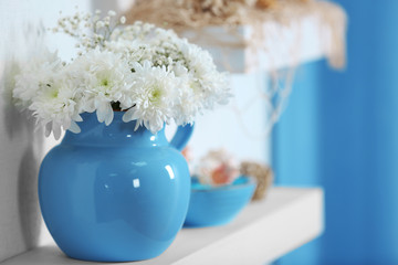 Blue home decor on the shelf