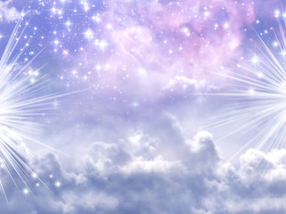 Wall Mural - a divine mystical magic sky with stars and rays of light