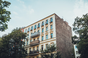 Low angle view of urban apartment building