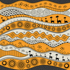 Wall Mural - African hand-drawn ethno pattern, tribal background. Pattern can be used for wallpaper, web page background, others. Bright vector tribal texture.