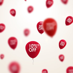 Wall Mural - 3D blurred red discount balloons design. SALE concept background for shop store market