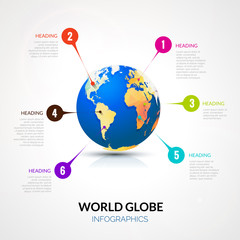 3d World globe with pointers infographic, communication concept