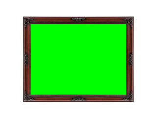 Sticker - Wood Picture Frame on White with Chroma Key Green Screen