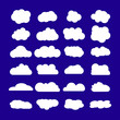 Set of clouds isolated on blue background. Flat icon app. Element for advertising and promotional message