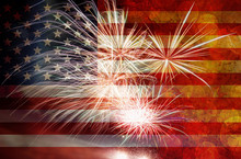 USA Flag With Fireworks Grunge Texture