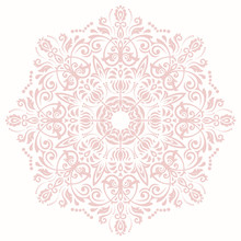 Elegant Vector Ornament In The Style Of Barogue. Abstract Traditional Pattern With Oriental Elements. Light Pink Round Pattern