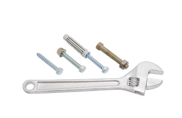 Wall Mural - Adjustable wrench and bolts, lag screws and plastic wall plug