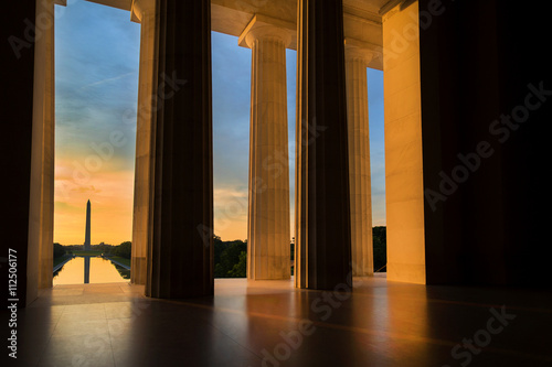 Washington Monument from Lincoln Memorial at Sunrise in Washington, DC Poster