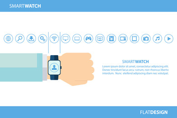 Poster - Smart watch and internet of things concept. Smart watch and smart home devices icons. Consumer and connected devices. Vector illustration.
