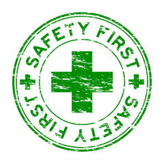 Sticker - Grunge green safety first stamp