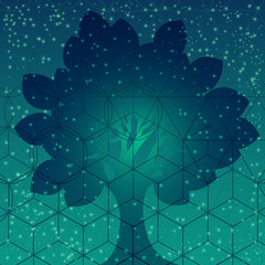 Wall Mural - tree with sacred geometry symbols and elements. sacred mesh background. alchemy, religion, philosoph