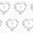 Flower seamless pattern with hearts from flowers and circles.