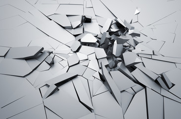 Poster - Abstract 3d rendering of cracked surface. Background with broken shape. Wall destruction. Explosion with debris. 