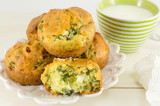 Fototapeta Dinusie - Corn bread with spinach on a wooden table