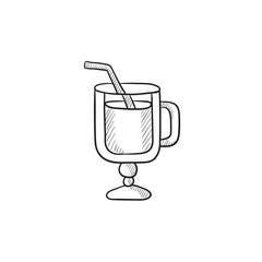 Sticker - Glass with drinking straw sketch icon.