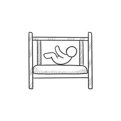 Wall Mural - Baby laying in crib sketch icon.