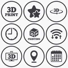 Poster - 3d technology icons. Printer, rotation arrow.