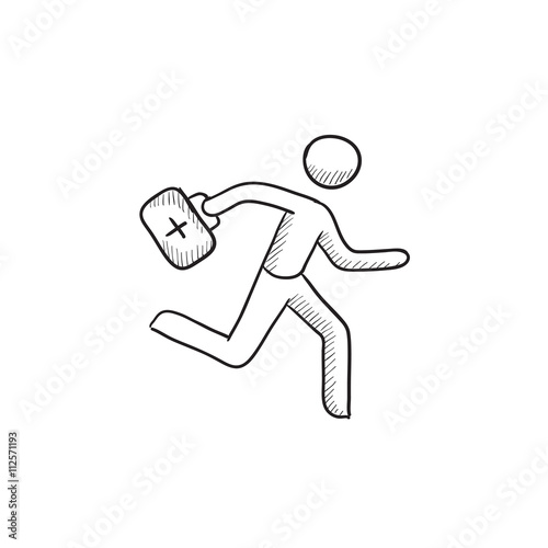 Paramedic Running With First Aid Kit Sketch Icon Buy This
