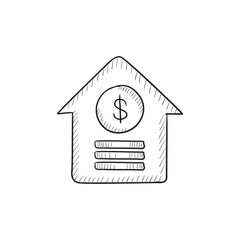 Canvas Print - House with dollar symbol sketch icon.