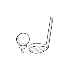 Sticker - Golf ball and putter sketch icon.