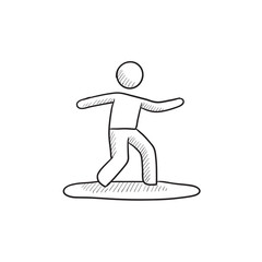 Canvas Print - Male surfer riding on surfboard sketch icon.