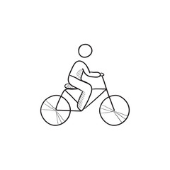 Sticker - Man riding bike sketch icon.