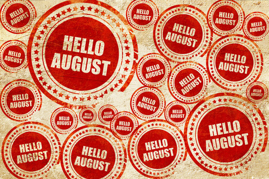 hello august, red stamp on a grunge paper texture