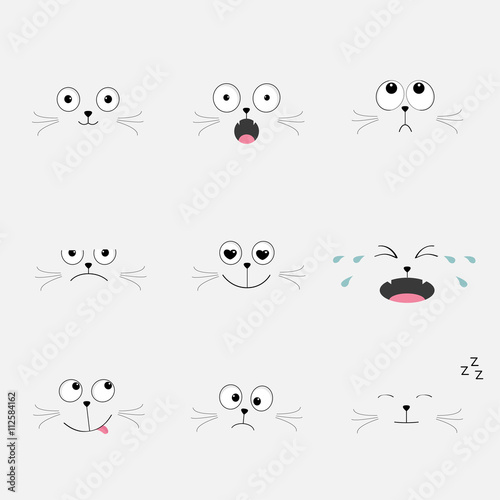 Cute Cat Head Set Funny Cartoon Characters Different Emotions Faces Collection Expression Face Icons Crying Happy Smiling Snoring Sad Angry Kitten Cat Feelings Isolated Flat Stock Vector Adobe Stock