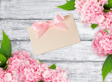 Hydrangeas And Greeting Card With Bow