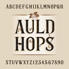 Fototapete - Auld hops alphabet vector font. Distressed letters and numbers. Vintage vector font for labels, headlines, posters etc.