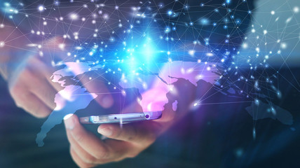 Hand touch screen smart phone. Social network ,social media